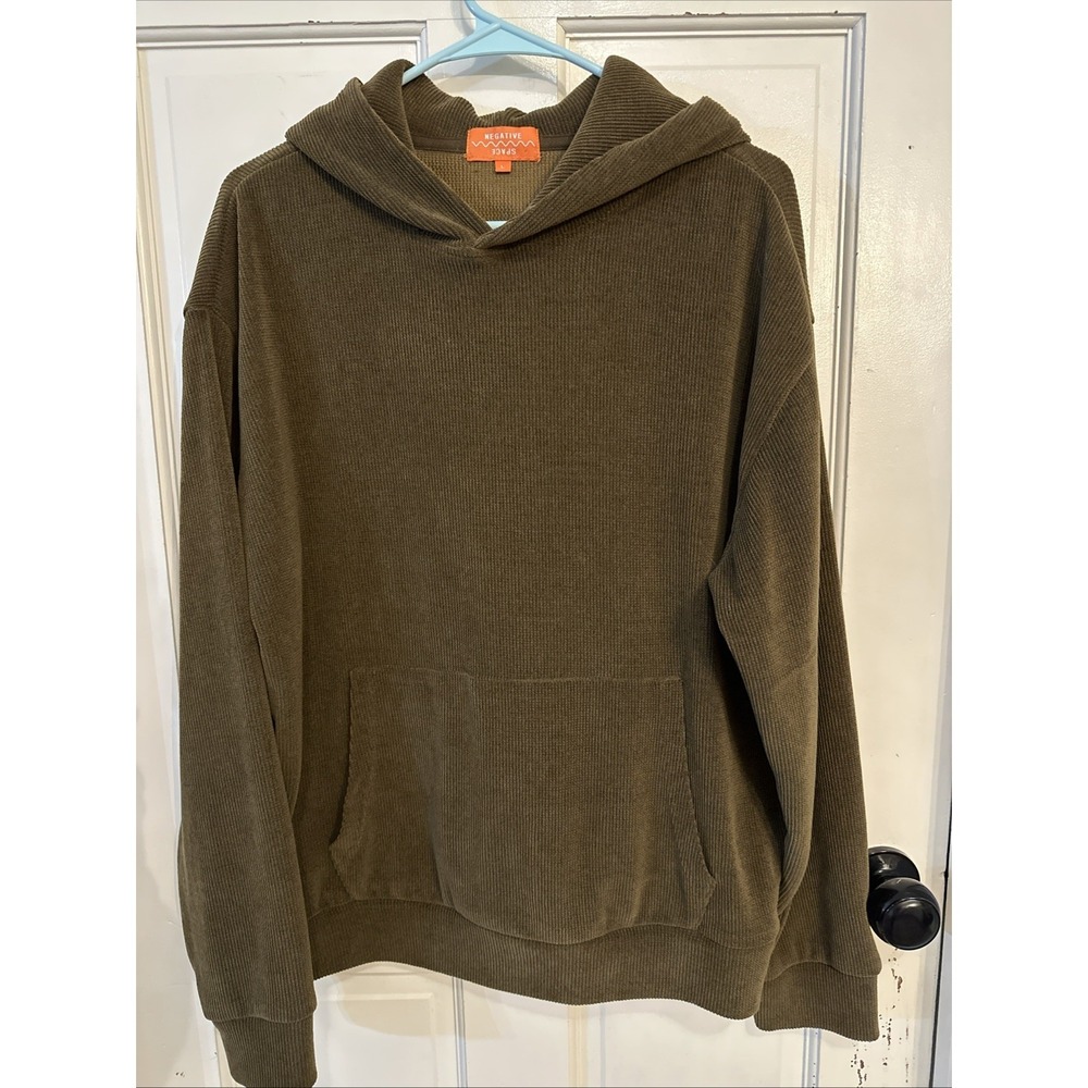 Negative Space Hoodie Mens‎ Large Brown Corduroy Sweater Ribbed Sweatshirt